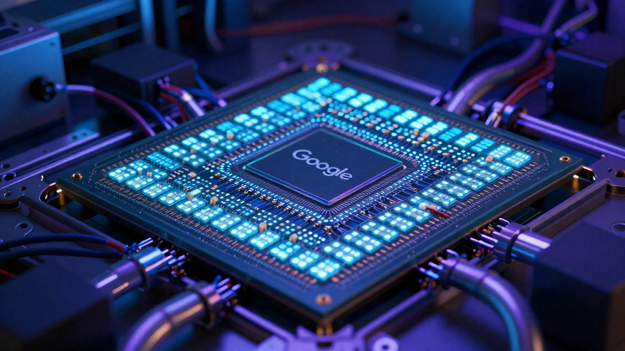 Google Willow Quantum Chip superconducting processor in dilution refrigerator showing 105 qubits and advanced error correction hardware