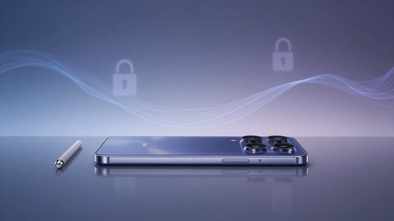 Samsung Galaxy S26 Ultra flagship smartphone design and camera island in premium studio lighting