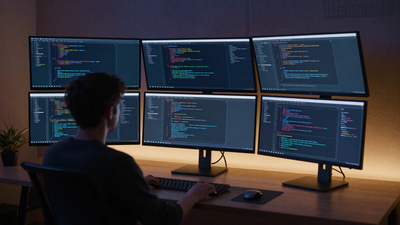 Developer workspace with multiple AI coding screens